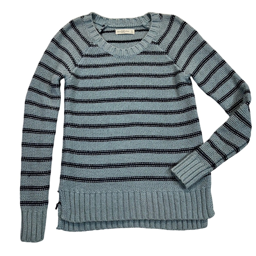 Abercrombie & Fitch Womens Small Blue Stripe Knit Crewneck Sweater Raglan Sleeve